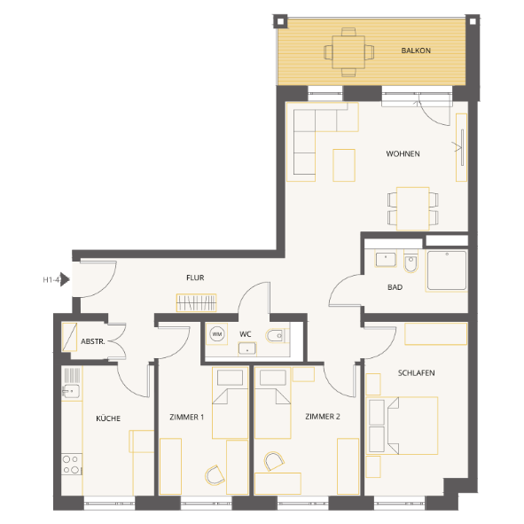 Grundriss 4-Zimmer-Wohnung, Haus 1 Wohnung 4