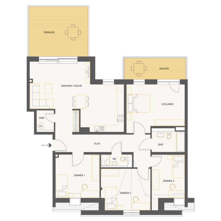 Grundriss 5-Zimmer-Wohnung, Haus 1 Wohnung 18